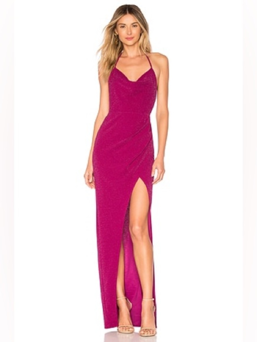 Michael Costello x Revolve Semira Gown in Magenta Glitter Small